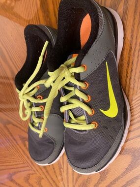 Nike Boys Sneakers Gray with Neon Yellow and Orange Accents